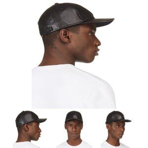 nwt Marc By Marc Jacobs Black Grain Leather Mj Letterman Baseball Cap